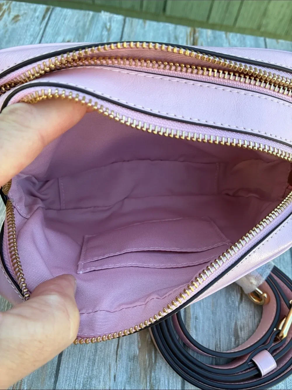 Coach Mini Carey Crossbody Bag In Light Pink Shiny Leather Purse